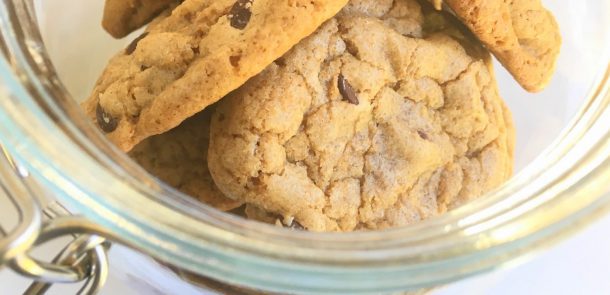 Chocolate chip cookies in jar